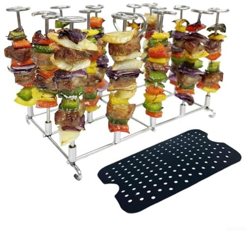 Soporte para brochetas, Acero Inoxidable Cocina Cocinar BBQ Pincho Rack, Air Fryer Pincho Rack con 15 Pinchos Para Doble Cesta Para DZ201 DZ401