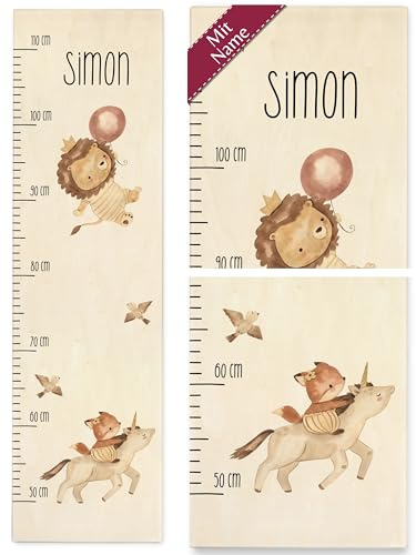 Messlatte Kind Holz - Kindermesslatte Boho Löwe I Einhorn I Fuchs I Tiere Babymesslatte - 50-110 cm - Holz - kinder aus 160 tier grössenmesser größe eichhörnchen meßlatte mädchen metermaß