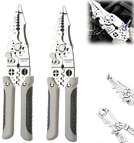 Dfcdcoo 2024 Multifunctional Wire Stripper Crimper Cable Cutter Pliers, Professional Electrical Wire Stripping Tool, Multipurpose Silver High Carbon Steel Wire Stripper (2PCS)