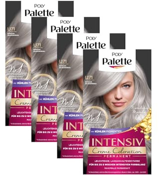 POLY PALETTE Intensiv Creme Coloration U71 Kühles Silbergrau (4 x 115 ml), permanente Coloration für bis zu 8 Wochen intensiven Farbglanz & 100% Grauabdeckung