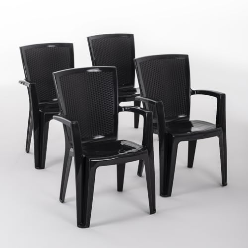 Diana - stapelbare Außen- und Gartenstühle aus Rattaneffekt-Resin mit Armlehnen (4, Anthrazit)