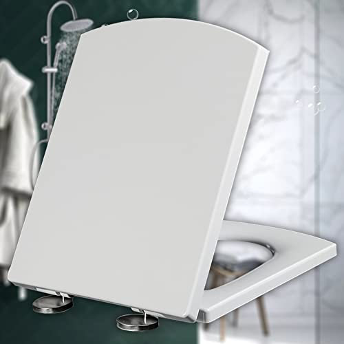 Quadratischer Toilettensitz mit Absenkautomatik und oberer Befestigung, Familien-Toilettensitze, mit rutschfestem Toilettensitz, leicht zu reinigen, stabil, verstellbare Scharniere mit langsamer Abse