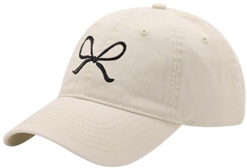 Trendy Bow-Tie Baseball Cap for Women and Men Trucker Hats Y2k Adjustable Fashion Sun Hat with Visor for Hiking & Travel Beige/Black