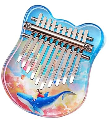 10 Keys Kalimba Cute Mini Musical Keyboard Transparent Cherry Blossoms Kalimbas Professional Fingers Piano Daumenklavier(Blue)