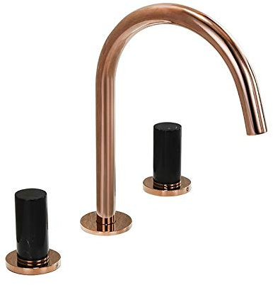 Waschtischarmatur Messing Waschtischarmatur 360° Drehbar Badarmaturen Mischbatterie Waschtischmischer 2 Jade Griffe Wasserhahn Bad Waschtischarmatur mit Kalt und Warmwasser Roségold Hoher Griff