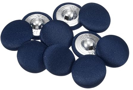 QUARKZMAN 10 Stück Dunkelblau Knöpfe mit Stoffüberzug 20mm Satinstoff Bezogen Nähknöpfe Runde Bastelknöpfe Metallschaft Ösenknöpfe Vintage für Mantel Kleidung Jacke Blazer Anzüge DIY