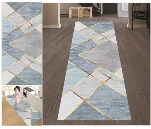 Teppich Läufer Flur rutschfest 80 x 300 cm Teppichläufer Flur Modern Waschbar Küchenläufer Flurteppich Flurläufer Fußmatte Lang Korridor Teppich Läufer für Eingang, Küche, Schlafzimmer, Wohnzimmer