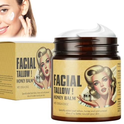 Beef Tallow Honey Balm, Rindertalg Creme, Rindertalg Hautpflege, Talg Balsam, Talg Feuchtigkeitscreme Straffende Gesichtscreme für Gesicht und Körper Schlagsahne Moisture, 120g