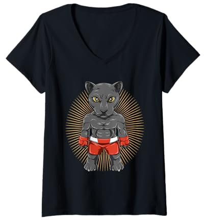 Damen MMA Panther Fighter Gemischte Kampfkünste T-Shirt mit V-Ausschnitt