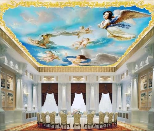 YIBUHANG Papier peint auto-adhésif en pvc 3d pour plafond, papier peint classique avec personnage d'ange, peinture à l'huile, autocollant d'art mural pour plafond de chambre à coucher