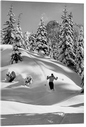 Posterlounge Skifahrer im Schnee Acrylglasbild von Vintage Ski Collection 13 x 18 cm Schwarz-Weiß Wandbilder Wanddeko