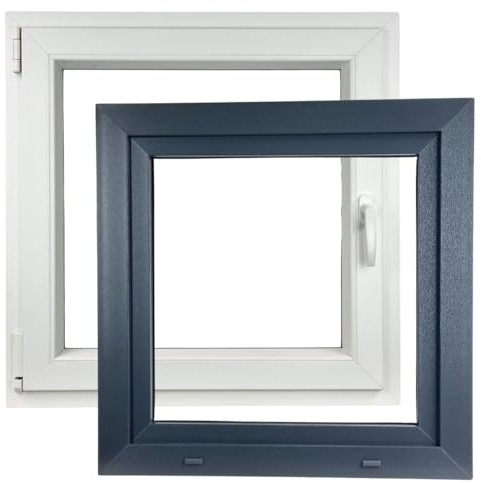 ALUCON Fenster 800x800 mm – Kunststofffenster 80x80 cm – Flügelfenster Innen Weiß/Außen Anthrazit – DIN Links