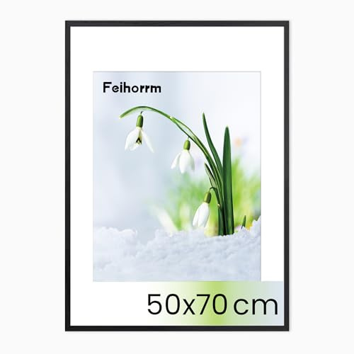 Feihorrm Bilderrahmen, Fotorahmen aus Eiche, Mit gehärtetem Glas, Für 50x70 cm-Fotos ohne Passepartout oder 39x49 cm-Fotos mit Passepartout, Fotorahmen aus Massivholz (Schwarz, 50x70 cm/ 1x)