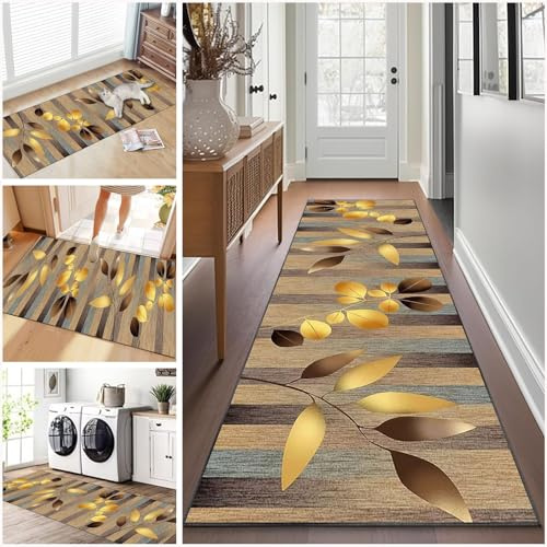 Teppich läufer Flur rutschfest Küchenteppich Waschbar 50 x 120 cm Korridor Teppich Lang Fußmatte Flurteppich Modern Küchenläufer Läufer für Eingang Flur Küche Bettvorleger Schlafzimmer Wohnzimmer