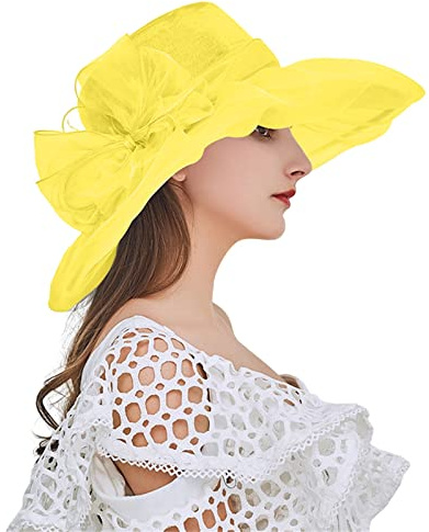 SRZYMJ Frauen Party Kirche Derby Hüte Organza Sonnenblende Kappe Damen Blumen Fascinators Große Breite Krempe Fedoras Sonnenhut Damen Leicht Fischerhut Für Den Winter Sonnenhüte