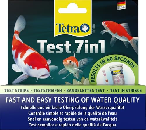 Tetra Pond Test 7in1 - Wassertest für den Teich, schnelle und einfache Überprüfung der Wasserqualität im Gartenteich, 1 Dose (25 Teststreifen)