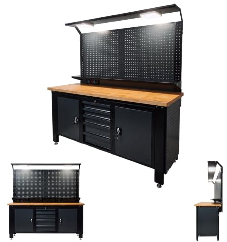 TRUTZHOLM Werkstattserie Profiline Werkstattschranksystem aus Stahl mit für Organisation in Garage und Werkstatt Werkstatteinrichtung (Werkbank XXL, 250 cm) (XL 200 cm)