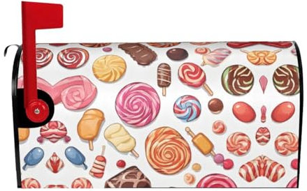 Colorful Sweet Lollipop Cupcake Donut Print Mailbox Cover Durable Oxford Cloth for American Standard & Large Size Mailboxes