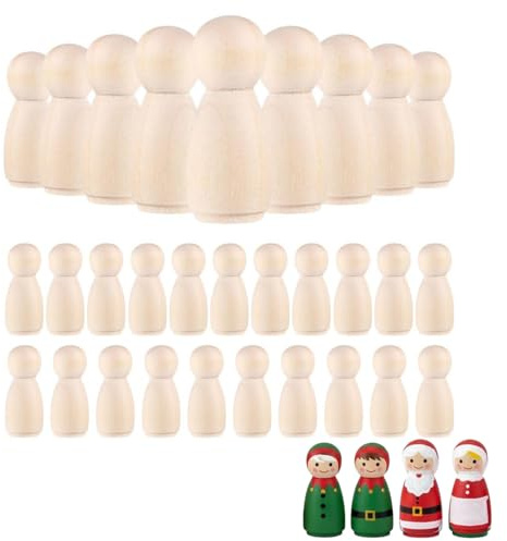 Homoyoyo Unbemalte Holz Steckpuppen Diy Holzstiftpuppen Zum Bemalen 30 Stück Leere Holzpuppen Für Kinder Kunsthandwerk Basteln Mit Familie Glatte Oberfläche Für Kreative Dekoration