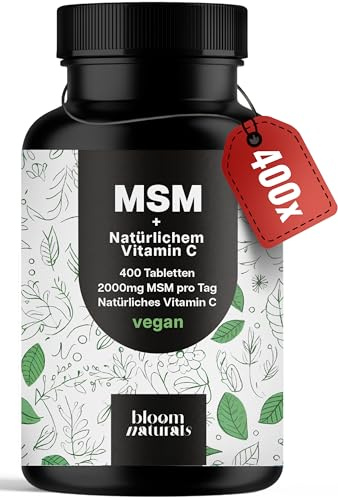 MSM Kapseln hochdosiert – 400 Tabletten – 2000 mg pro Tag + Vitamin C | Mit natürlichem Vitamin C – vegan, produziert in Deutschland, laborgeprüft