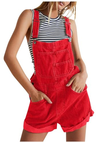 Generisch Latzhose Damen Sommer Jeans Kurz Jeanslatzhose Schnallenriemen Verstellbare Riemen Cargo Shorts Trägerhose Denim mit Taschen