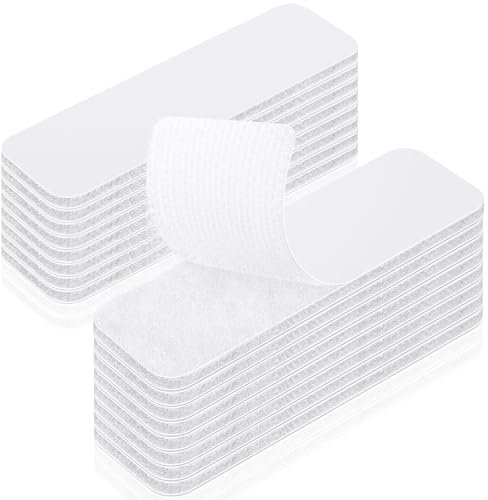HOMMAND Double Sided Hook and Loop Pads, 16 Pcs Self Adhesive Heavy Duty Sticky Pads, Hook and Loop Strip Tape, Extra Strong Fastening Tape for Room Décor, Home, Office - Rectangle, White