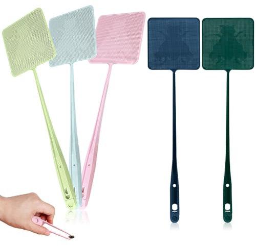 5 Piezas Matamoscas,Matamoscas De Plástico con Mango Largo,Matamoscas De Plástico,Matamoscas Manual,Anti Moscas Profesional,para Controlar Moscas, Mosquitos, Avispas, Plagas