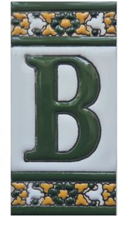 Sevillia Numéro de maison en céramique peint à la main Vert 11 x 5,5 cm (lettre B)