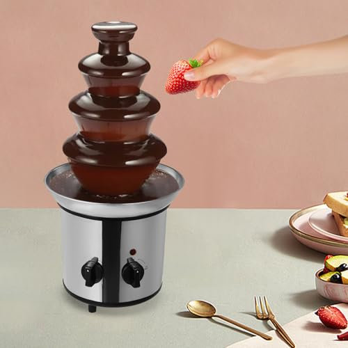 Fuente eléctrica de chocolate de 4 niveles, de acero inoxidable, 170 W, con base de crisol caliente, torre de fondue de chocolate de 1,8 l, para cumpleaños, fiestas y familias