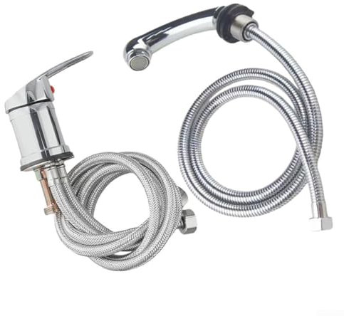 Mischbatterie mit herausziehbarer Handbrause, Badezimmer, für Shampoo, Bett, Waschbecken, Friseurstation, 120 cm Rohr, Chrom, Einzelgriff
