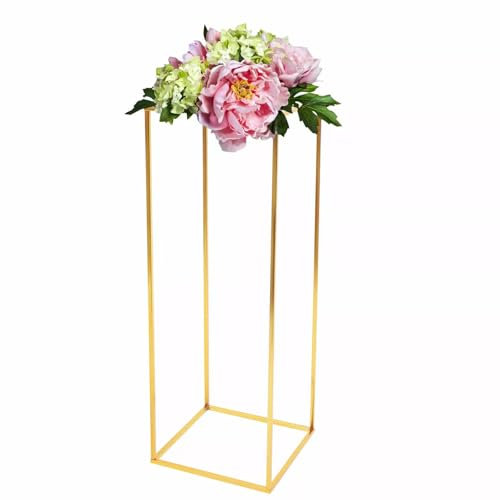 Beaudreaul Soporte de metal para flores de 80 cm de alto, dorado, soporte para flores, soporte para plantas, jarrón de suelo, jarrón geométrico dorado, estante rectangular para flores, para salón