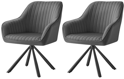 SONGMICS Esszimmerstuhl 2er Set, Küchenstuhl, Sessel drehbar, Samt, Polsterstuhl mit Armlehnen, bis 120 kg belastbar, Stahlbeine, für Esszimmer Küche, grau-tintenschwarz KDC161G12V1