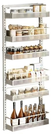 Niwugady 6 Etagen Einstellbar Tür Hängeregal, Tür Organizer mit Einstellbaren Korb, Metall Tür Hängeorganizer für Bad, Küche, Speisekammer, 44x16x126cm, Weiß