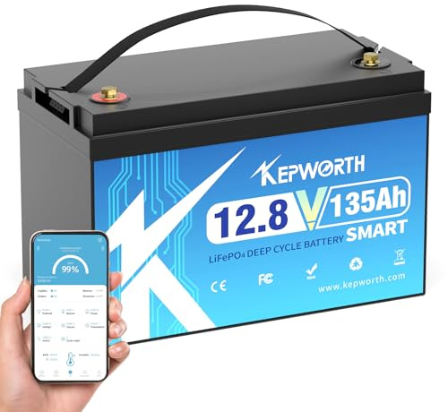 KEPWORTH Lithium Batterie 12V 135Ah 1728Wh LiFePO4 Deep Cycle Batterien, 135A Bluetooth BMS, perfekt für Wohnmobil,Solarpanel Kit,Boot,Solaranlage Komplettset