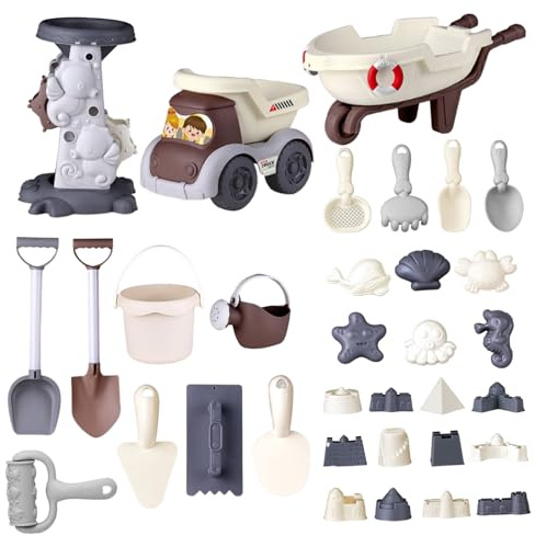 ‌Kids Beach Toys Set - 30Pack Sand Play Kit With Bucket, Spade & Moulds For kinder, Outdoor sand-pit toys-for boys Girls, Summer Seaside Games