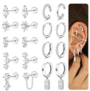 Roheafer 9 Paar Ohrringe Set Creolen Silber für Damen Hypoallergene Medizinische Ohrstecker Goldene Ear Cuff für Helix Tragus
