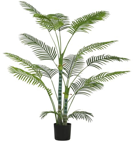 HOMCOM Plante Artificielle Intérieure 170 cm Palmier Pot Plastique Vert | avec Flocage, Arbre Artificiel 16 Feuilles en PEVA, Fausse Plante Décoration Maison Bureau Salon Chambre