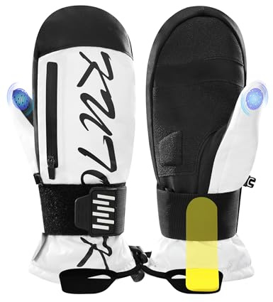 KUTOOK Skihandschuhe Snowboard Handschuhe Herren Damen Winter Wasserdicht mit Protektor Handgelenkschutz Warm Winddicht Touchscreen Fäustlinge für Ski Snowboarden Outdoor Weiß XL