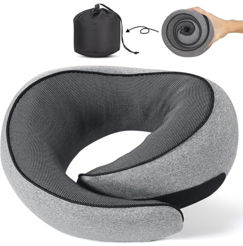 ZMREN Oreiller de Voyage pour Avion, Coussin de Nuque pour Voyage, Mousse à mémoire Oreiller de Voyage, avec Sac de Transport, pour Voyage, Avion, Voiture, Train - Gris foncé