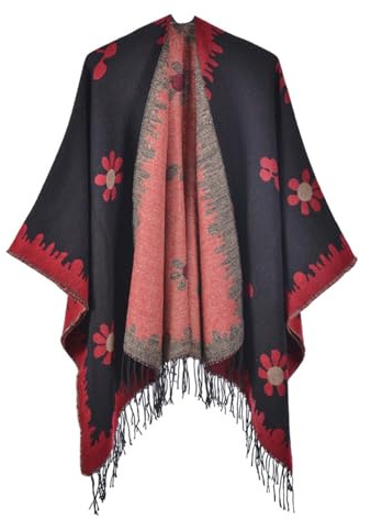Sciarpa Invernale Donna, Mantella Lana Donna Invernale Caldo Elegante con Frange Righe Sciarpa Elegante Maglione Poncho Mantelle con Frange Scialle per Ufficio E CAS