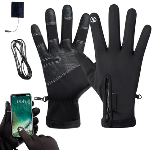Guantes calefactados de cuero recargables, guantes de motocicleta con calefacción, guantes calentados para pantalla táctil sin dedos para el hogar, clima frío, ciclismo, viajes, nieve, trabajo, esquí
