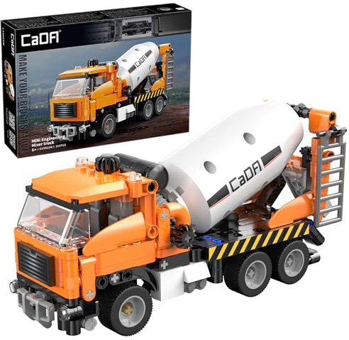 CaDA Cement Mixer Truck - 368 Piece Brick Model Kit C65021W | Construction vehicle with manual steering and movement