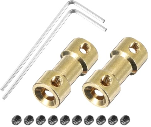 QUARKZMAN 2 Pcs Giunto Di Accoppiamento Albero In Ottone Da 5mm A 5mm Con Viti E Chiave Esagonale Giunto Flessibile Albero Motore Per Ruote Auto Pneumatici Motore
