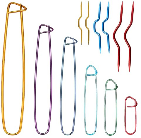 6 Stück Zopfnadeln Zum Stricken mit 6 Stück Maschenhalter, Strick zubehör | Aluminium Zopfstricknadel Set 6 Größen, Praktische Strick Zubehör Geeignet zum Stricken von Schals Socken Handschuhen Usw.