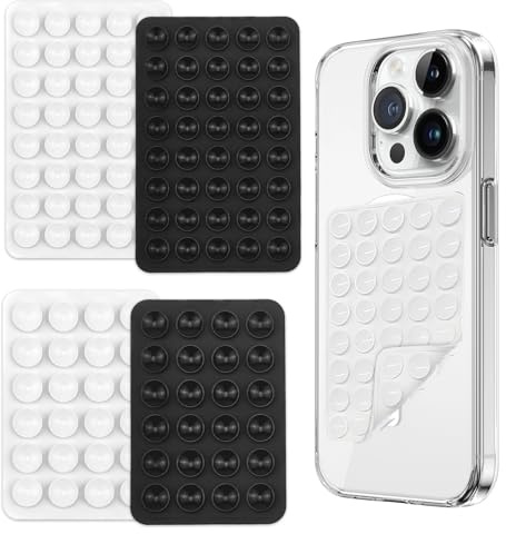 YIQILAIYA 4 Pcs Ventouse Telephone Portable en Silicone Double Face, Durable et Facile à Utiliser Support de Téléphone Antidérapant pour Selfies et Vidéos(2 Noir et 2 Blanc)