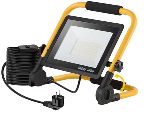 LED Baustrahler 140W, LED Arbeitsleuchte mit Stecker, Wasserdichtes Arbeitsscheinwerfer Bauscheinwerfer, für Werkstatt oder Baustelle, Garage, 6500K Tageslichtweiß