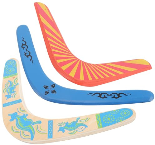 SMASOLO 3 Piezas de Búmeran de Madera Adultos, Juguetes de Vuelo Recreativo al Aire Libre, Diseño en V, Colores Azul y Naranja, Juego Competitivo para Ejercicio y Entretenimiento Familiar