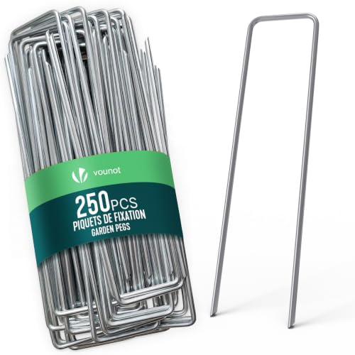 VOUNOT® 250Unds Grapas Césped Artificial Malla Antihierbas 150x30MM Ø 3mm Estacas Fijación Clavos de Metal Galvanizados Clavijas Seguridad Jardín Forma de U Anclaje de Tierra Piquetas Sujeción Camping