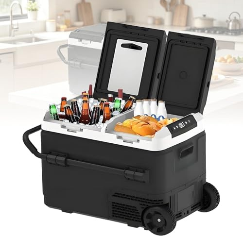 Kompressorkylbox elektrisk kylbox, bilkylskåp -4℉~68℉, bärbar frys 12V/24V DC 100-240V AC, med hjul och handtag för resor, camping, lastbil 60L
