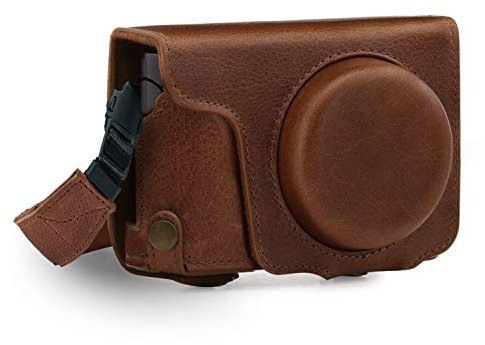 MegaGear Panasonic Lumix DC-TZ100, TZ200 Ever Ready Echtleder Kamera-Case mit Trageriemen - Braun MG1436